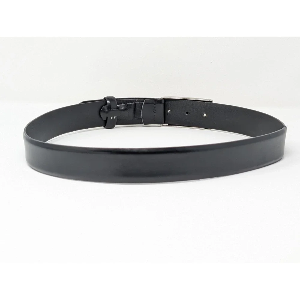 Bosca Men's Black Leather‎ Plaque Buckle Belt Size 34 Italian Dress Belt Work